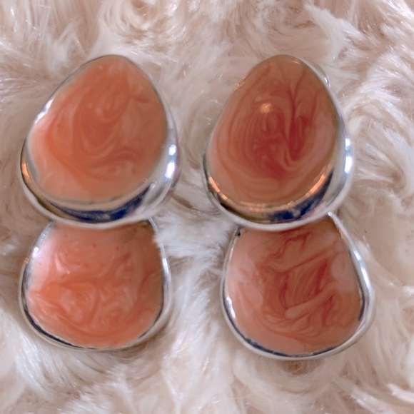 Peach Swirl Enamel Articulated clip On Drop Earrings - Picture 1 of 2